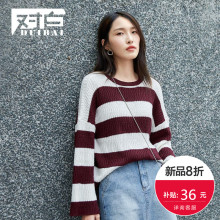 【8折上新价143.9元 补贴36元】对白oversized条纹慵懒毛衣女秋图片