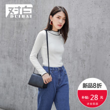 【8折上新价111.9元补贴28元】对白修身弹力打底半高领撞色毛衣女图片