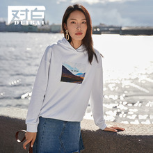 【8折上新价135.9元 补贴34】对白印花连帽卫衣女ins简约打底上衣图片