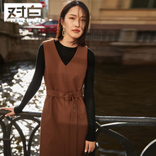 【上新价183.9元补贴46元】对白V领无袖呢子连衣裙女腰带显瘦裙子图片