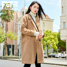 对白时尚斜纹廓形毛呢大衣女 2018冬装新款 休闲纯色中长呢子外套图片