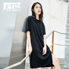 对白不规则连衣裙女夏2018新款镂空开叉短袖宽松纯色基础打底裙子图片