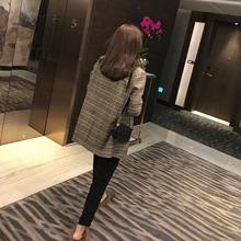 韩国气质小复古经典 外套女 咖色格子西装 东大门2019早春新款 朝子