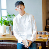 修身 男装 唐狮衬衫 男长袖 寸衣白休闲衬衣青少年牛津纺打底衫 韩版