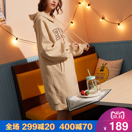 唐狮2018秋冬新款中长款卫衣女连帽韩版宽松加厚加绒卫衣女潮商品大图