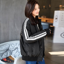 唐狮2018新款外套女冬季中长款棉衣撞色拼接chic学生棒球领BF宽松图片