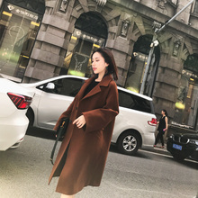 【新品】唐狮2018秋冬季新款外套女反季宽松中长羊毛呢子大衣赫本图片