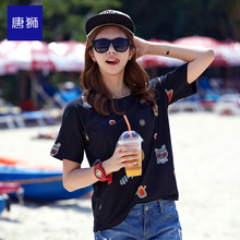 唐狮印花女夏新款圆领短袖T恤女卡通印花休闲图片