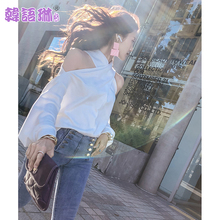 韩语琳秋装性感卫衣2018新款女装韩版露肩长袖宽松针织挂脖女上衣图片