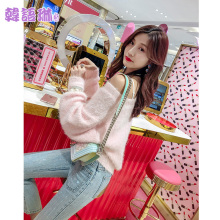韩语琳新款毛衣2018秋冬女装韩版V领宽松长袖打底针织套头女上衣图片