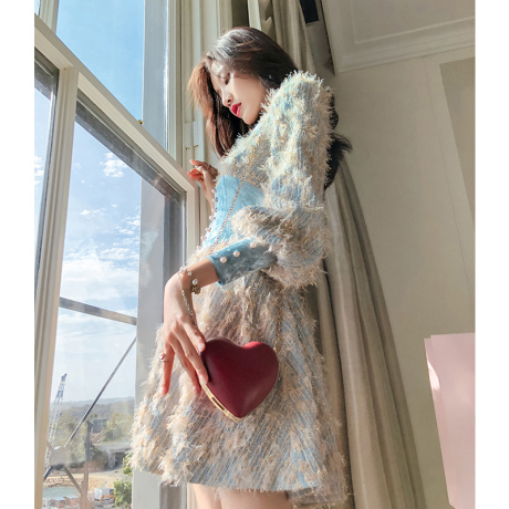 韩语琳秋冬新款裙子2018女装V领性感连衣裙韩版高腰修身长袖短裙商品大图