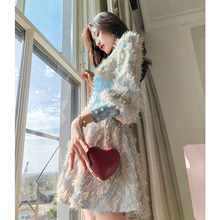 韩语琳秋冬新款裙子2018女装V领性感连衣裙韩版高腰修身长袖短裙图片