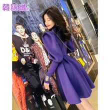 韩语琳秋冬装2018新款女装裙子韩版修身收腰高领长袖连衣裙短裙女图片