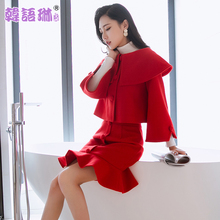 韩语琳空间套装裙秋装女2018新款韩版娃娃领公主两件套毛呢连衣裙图片