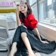 韩语琳空间春夏2019新款时尚女半身裙流苏单排扣高腰长裙a字裙子