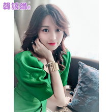 韩语琳秋季新款小衫2018女装韩版性感方领修身短袖收腰早秋上衣女图片