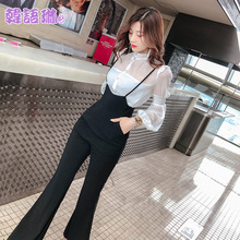 韩语琳春夏新款2019女装裤子韩版高腰修身休闲裤背带裤长裤喇叭裤