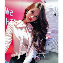 韩语琳秋装新款衬衫2018女装韩版时尚气质修身蝴蝶结系带长袖上衣图片