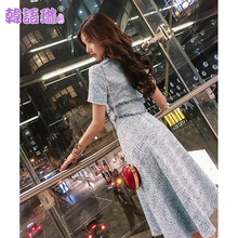 韩语琳新款秋装裙子2018韩版女装V领短袖收腰开衫中长款连衣裙女图片