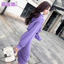 韩语琳性感包臀裙子2018秋装新款韩版女装长袖卫衣裙收腰连衣裙女图片