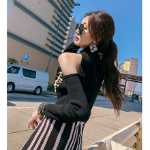 韩语琳秋装毛衣2018新款女装韩版时尚针织衫露肩修身挂脖长袖上衣图片