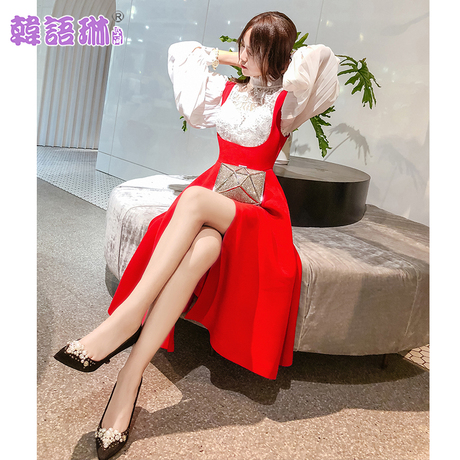 韩语琳2018秋装新款裙子女装韩版性感收腰背带连衣裙修身中长裙女商品大图