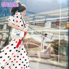 韩语琳夏季女套装2018新款女装时尚两件套V领短袖连衣裙中长裙子图片