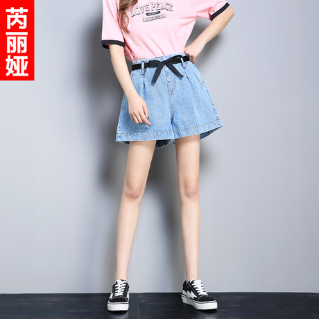芮丽娅牛仔短裤女宽松夏季2018新款韩版抽绳chic阔腿显瘦时尚热裤商品大图