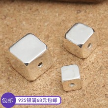S925纯银饰品 泰银DIY水晶配饰 手工银配件 光面方块散珠