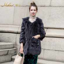 Mulee/慕立2018新款皮草外套秋冬中长款狐狸毛大衣九分袖保暖女装图片