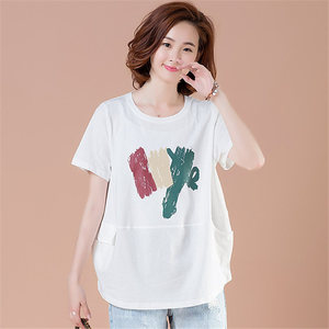 凯诗帕夏季加肥加大码女装宽松文艺休闲女T恤全棉显瘦短袖体恤女
