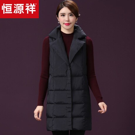恒源祥无袖背心羽绒服内胆女中长款冬季保暖外穿纯色V领口袋马甲商品大图