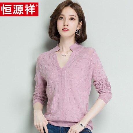 恒源祥羊毛衫女秋冬季新款纯羊毛套头针织衫时尚女士打底衫薄毛衣商品大图
