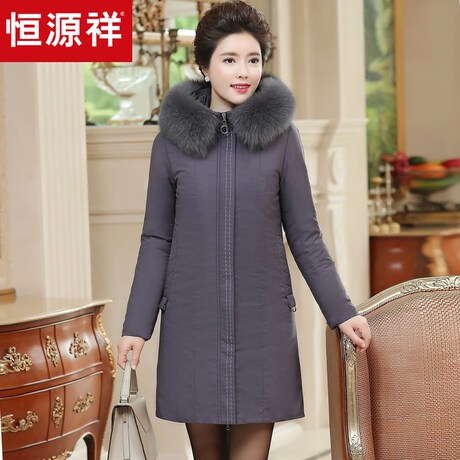 恒源祥新款中老年羽绒服女中长款妈妈装白鸭绒冬季外套可拆卸内胆商品大图