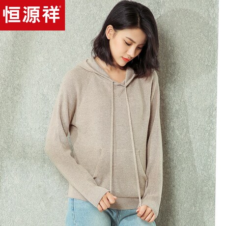 恒源祥纯羊绒套头针织衫2018秋冬连帽休闲百搭毛衣纯色卫衣羊绒衫商品大图
