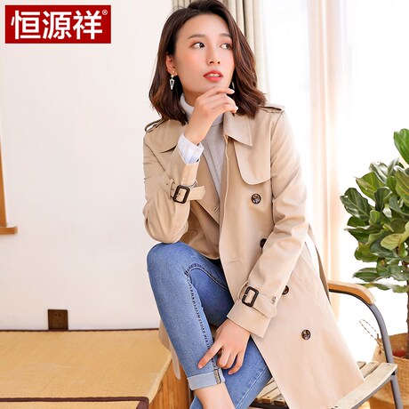 恒源祥风衣女中长款2018秋季新款英伦韩版修身显瘦女款外套薄款商品大图