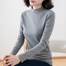 2018秋装新款韩版修身大码胖mm女士上衣半高领长袖t恤打底衫女装图片
