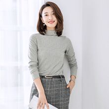 ITISF4/艾夫斯黑色半高领打底衫女长袖2018新款秋冬纯棉修身T恤图片