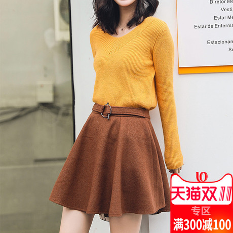 ITISF4/艾夫斯ins超火毛呢半身裙女高腰秋冬季2018新款短款A字裙商品大图