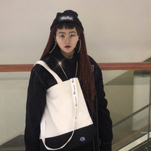 ins潮牌超火CP拼色男女包单肩斜挎帆布包购物袋折叠手提袋托特包