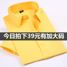 男装短袖衬衫有加大码加肥佬黑色半袖衬衣纯色黄色红色工装衬衣