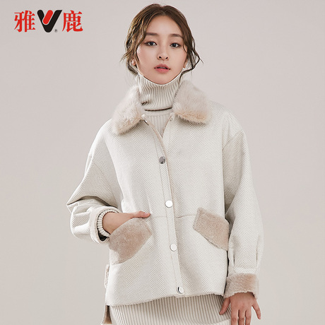 yaloo/雅鹿2018新款秋冬皮毛一体皮草外套大衣女商品大图