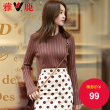 yaloo/雅鹿秋装女2018新款网红毛衣修身韩版针织衫圆领毛线衣上衣图片