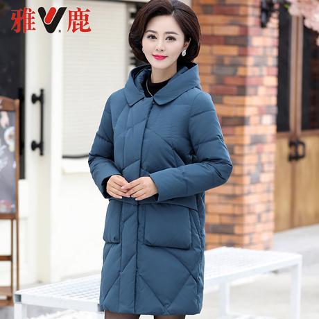 yaloo/雅鹿中年妈妈羽绒服女中长款2018新款加厚保暖老年羽绒服女商品大图