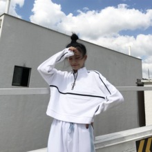 脚休闲裤 拼色缩口裤 chic撞色短款 拉链卫衣 百搭气质长袖 2018新款