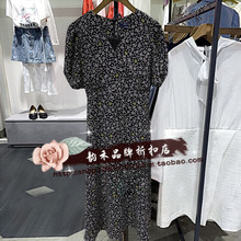 ROEM2019夏秋新款女装简约时尚修身印花连衣裙中长款RCOW93705E