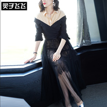 灵子飞飞欧美时尚新品翻领拼搭显瘦女衫收腰A字大摆女长裙少女装图片