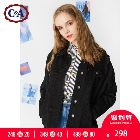 C＆A女装破洞黑色牛仔外套 秋季新款宽松丹宁夹克CA200208311-H0商品大图