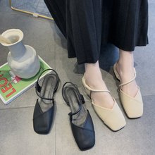 百搭女鞋 女平底2019新款 子玛丽珍粗跟单鞋 韩版 复古方头一字带凉鞋