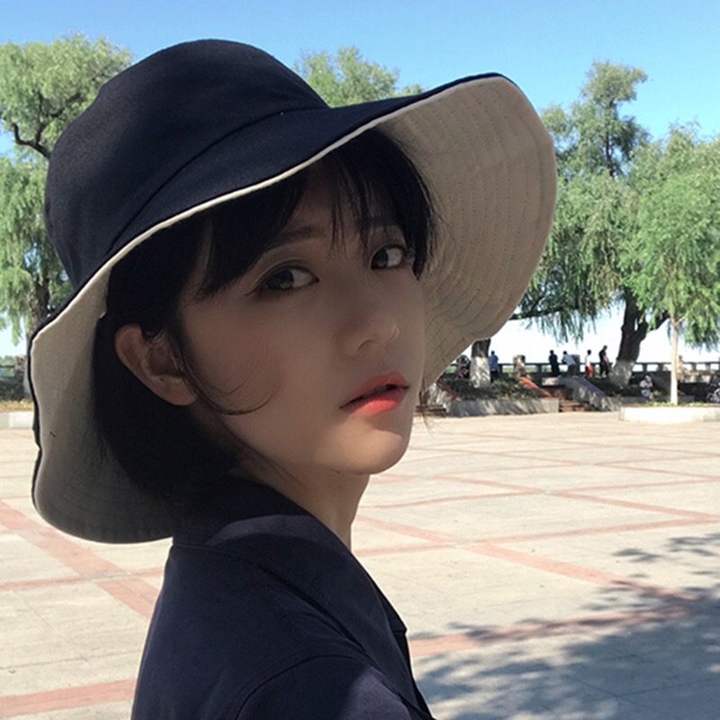 帽子女夏天韩版百搭双面渔夫帽遮脸日系文艺大檐防晒遮阳帽盆帽夏
